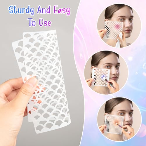 Mermaid Scale Stencil Kit,11Pcs Reusable Mermaid Face Makeup Templates and 4 Pcs Makeup Brushes 2 Bottles Glitter, Women G...
