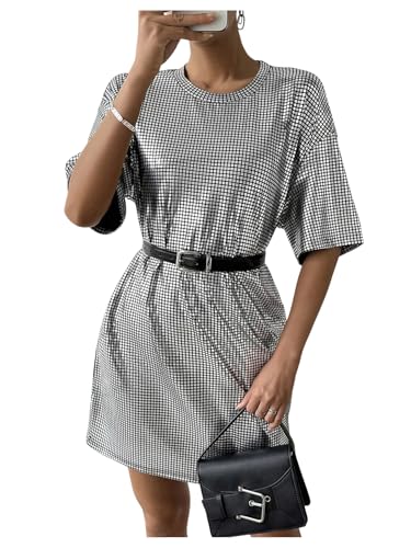 SHENHE Women's Sparkle Metallic Dress Oversize Short Sleeve Party Club Rave Short Tshirt Dress