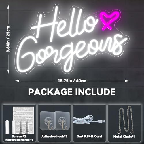 Hello Gorgeous Neon Signs Hello Beautiful LED Neon Lights Dimmable LED Light Sign for Home Wedding Birthday Backdrop Bacel...