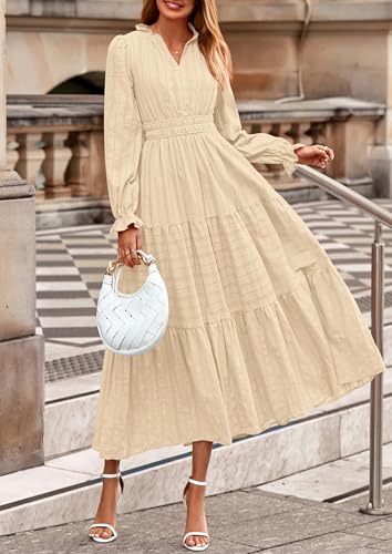 PRETTYGARDEN Women's 2026 Fall Wedding Guest Dresses Long Sleeve V Neck Flowy Elegant Holiday Party Maxi Dress with Pockets