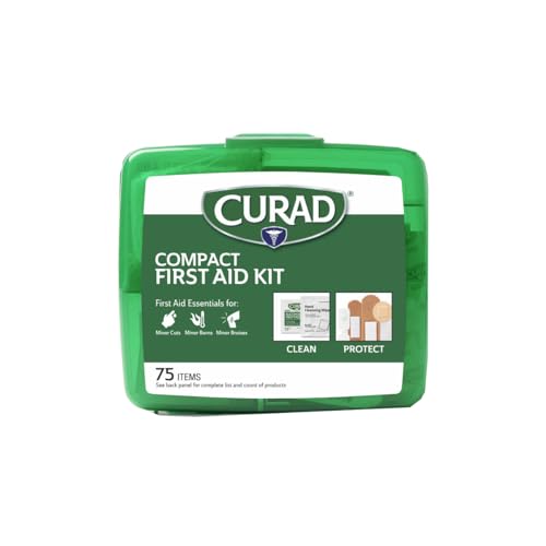 CURAD Compact First Aid Kit, 75 Pieces, Travel Size Emergency Medical Kit, Includes Bandages, Antiseptic Wipes, Gauze and ...