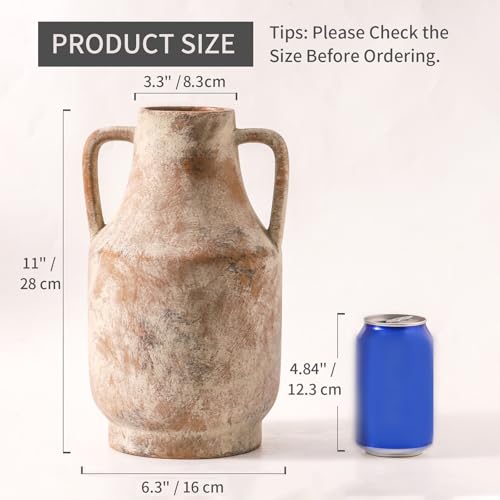 Mitt&Ditt Ceramic Flower Vase with Handles, 11 inch Tall Vase for Centerpieces, Large Decorative Terracotta Vases, Farmhou...
