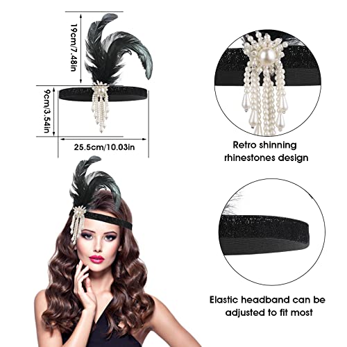 WLLHYF 1920s Flapper Headband, Feather Headwear Headpiece Black Head Wear 1920s Fashion Bling Rhinestone Hair Accessories ...