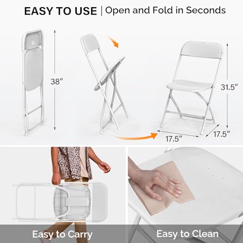 VINGLI 4 Pack White Plastic Folding Chair, Indoor Outdoor Portable Stackable Commercial Seat with Steel Frame 350lb. Capac...