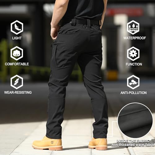 FLYFIREFLY Men's Tactical Cargo Pants Water Resistant Ripstop Outdoor Quick Dry Hiking Work Pants with Pockets(No Belt)