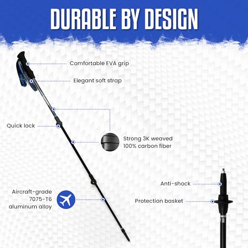 Lucern 5.7 oz Extreme Ultra Lightweight Anti-Shock Carbon Trekking Poles - Incredibly Durable, Supremely Comfortable, Opti...