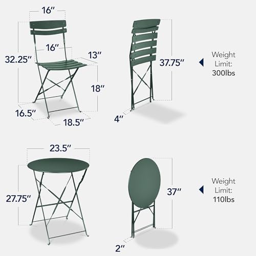 Best Choice Products 3-Piece Bistro Set, Space Saving Folding Design, Solid Steel, Outdoor Patio Furniture Set w/ 2 Chair...