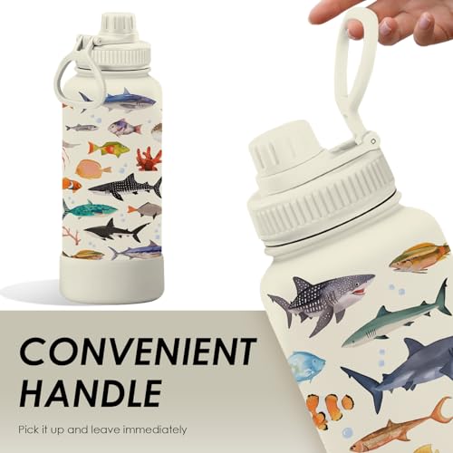 Gifts for Men 34oz Fish Water Bottle, Fisherman Tumbler with Spout Lid, Leak Proof Vacuum Insulated Stainless Steel Cup Tr...