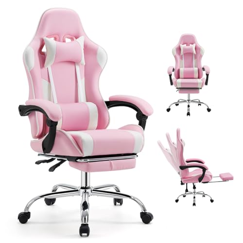 DUMOS Ergonomic Gaming Office Desk Chair with Footrest and Headrest for Adults, PU Leather Video Computer Chair with Linka...