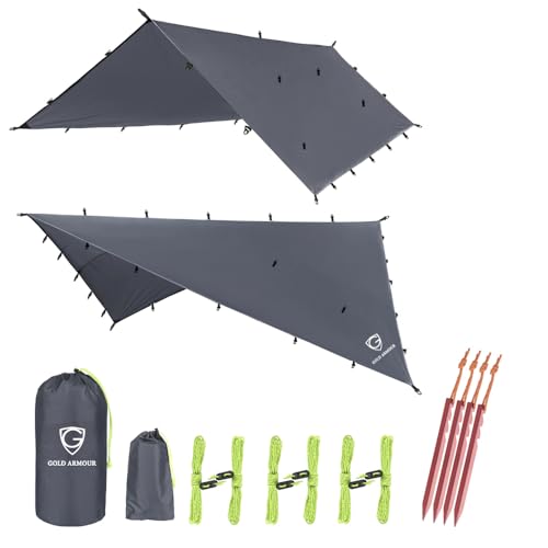 Gold Armour Premium 12ft x 12ft Waterproof Ultralight Camping Shelter Canopy, Must Have Camping Accessories, Gray