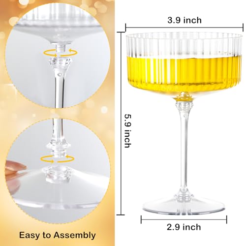 LIYH 20pcs Champagne Glasses 10 Oz Cocktail Coupe Glasses Champagne Flutes Plastic Coupe Cups Disposable Martini Cups Perf...