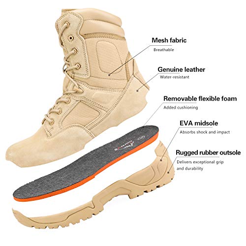 NORTIV 8 Mens Military Tactical Work Boots Hiking Side Zip Leather Outdoor Motorcycle Combat Boots Response