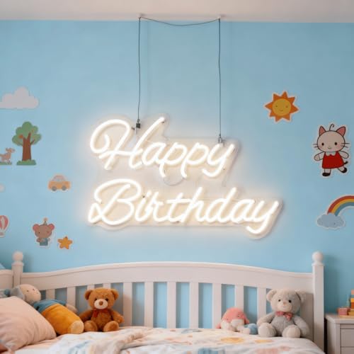 THIIXDAI Happy Birthday LED Lights, USB Powered Neon Sign for Room Decor, Art Decoration Happy Birthday Neon Light Sign fo...
