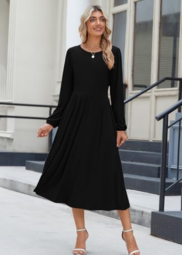 Zeagoo Long Sleeve Dresses for Women 2026 Fall Winter Casual Flowy A-Line Boho Midi Party Long Dress with Pockets
