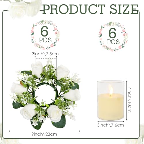 Acmee Pink Rose Candle Rings with Flameless Candles Sets - 12PCS Artificial Flower Eucalyptus Wedding Centerpiece 3 Inch P...