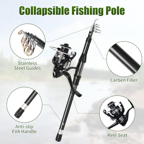 Fishing Rod Reel Combo - 2PCS 6.89ft Telescopic Fishing Poles 2PCS Spinning Reels Lures Set Fishing Pliers with Carrier Ba...