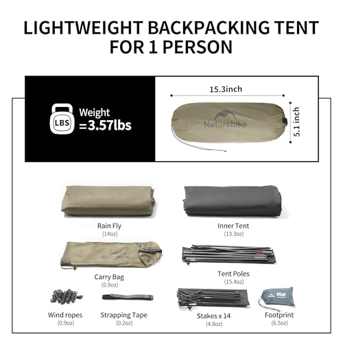 Naturehike Cloud-Up 1 Person Tent, Lightweight Backpacking Tents for One Man, Waterproof Ultralight One Person Tent for Ca...