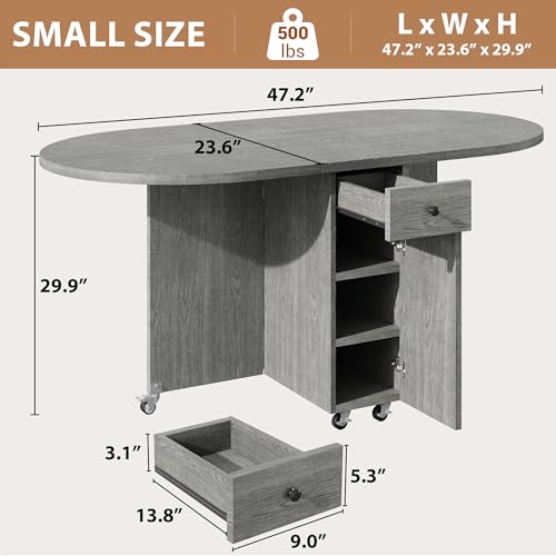 Jocoevol Folding Dining Table for 4 Kitchen Dining Room DinnerTable with Storage Drawer Space Saving Oval Foldable Drop Le...