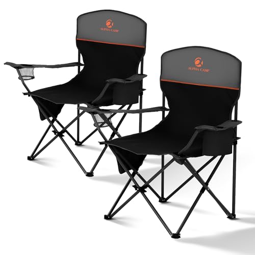ALPHA CAMP Folding Camping Chairs for Adults Lawn Chairs Outdoor Chairs Support 225 LBS Portable Camp Chairs with Cup Hold...