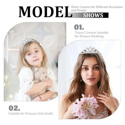 Tihebax Tiaras Crowns for Women Girls 8 Pcs Silver Princess Tiaras Rhinestones Bulk Crown Tiara Headbands Rapunzel Crown f...