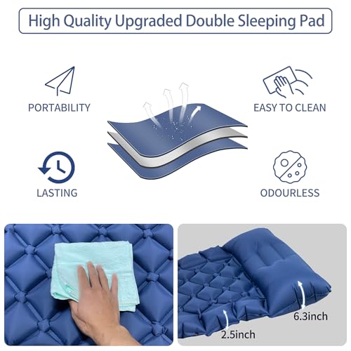 YEEKORO Single Sleeping Pad for Camping, Ultralight Inflatable Sleeping Mat with Pillow and Built-in Foot Pump, Portable C...