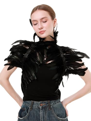 Women Feather Shawl Gothic Collar Cape Halloween Angel Demon Cosplay Party Costume