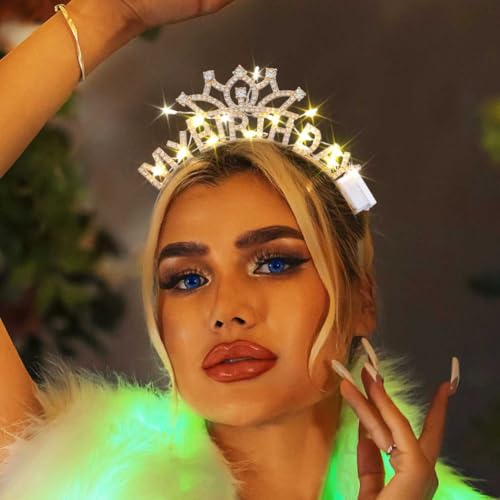 DRESBE Light Up Birthday Headband LED Rhinestone My Birthday Headbands Party Favors Hair Accessories for Women
