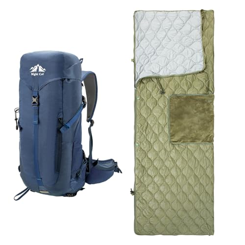 Night Cat Sleeping Bag with Internal-Frame Hiking Backpack 30L for Adults Ultralight Wearable Quilt 3 Seasons Suitable for...