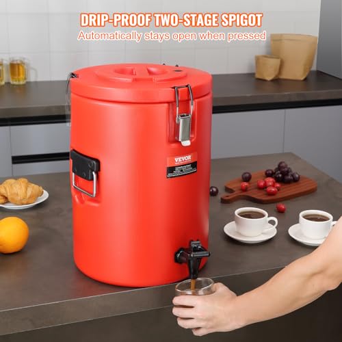 VEVOR Stainless Steel Insulated Beverage Dispenser, 4.5 Gallon 17.2 Liter, Thermal Hot and Cold Drink Server Dispenser wit...