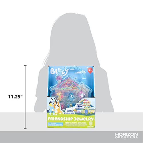Bluey Friendship Jewelry, Create 4 Bluey Charm Bracelets & 2 Bluey Charm Necklaces, Includes 150 Beads & 6 Rubber Charms with Bluey Storage Case, Gifts for Kids Boys Girls