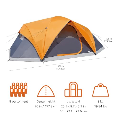 Amazon Basics Camping Tent, 3-Season Dome Design with Rainfly