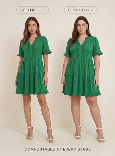 Dokotoo Womens Summer Dresses V Neck Short Sleeve Casual Empire Waist Flowy Babydoll Mini Dress