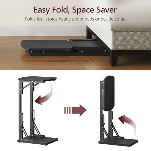 MAHANCRIS Folding C-Shaped End Table, Side Table for Couch, TV Tray Table for Small Spaces, Small Couch Side Table That Sl...