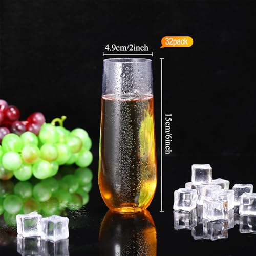 Patelai 36 Pack Mimosa Bar Supplies Kit 4 Pcs Champagne Flutes 50 oz Carafe with Lid and 32 Pcs 9 oz Plastic Stemless Cham...