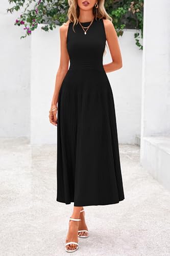 PRETTYGARDEN Spring Casual Dresses for Women 2026 Summer Business Work Midi Sleeveless A Line Pleated Cocktail Dress