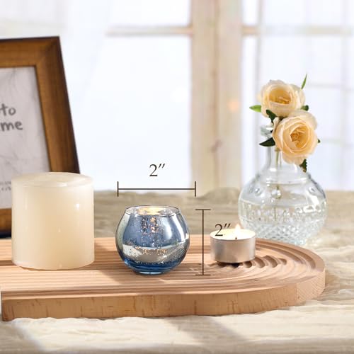 LAMORGIFT 24 Pcs Blue Votive Candle Holders Bulk- Blue Tealight Candle Holders for Wedding Decor, Mercury Glass Votives fo...