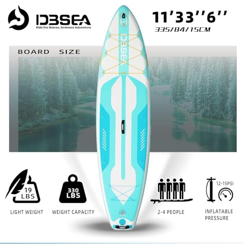 D3SEA 11 ft Inflatable Paddle Board with SUP Accessories, Non Slip EVA Deck, Extra Long Extra Wide iSUP, All Around Stand ...