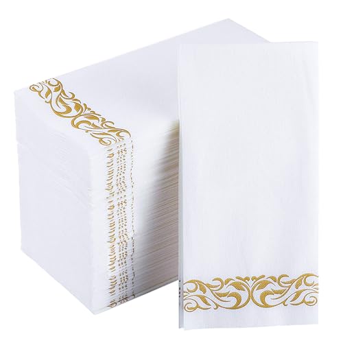 JOLLY CHEF 100 Disposable Hand Towels, Soft and Absorbent Linen Feel Dinner Napkin, Elegant Decorative Paper Guest Towels ...