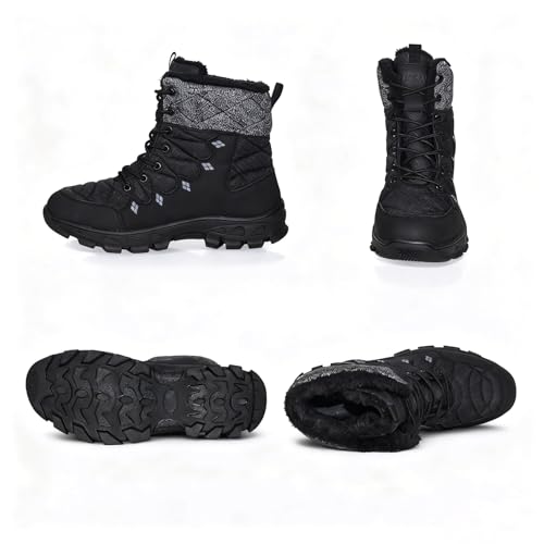 ZIGSAM Men's Snow Boots Non-Slip Insulated Shell Cold Weather Warm Shoes Hiking Water Resistant Winter Outdoor Boots Grip-pro