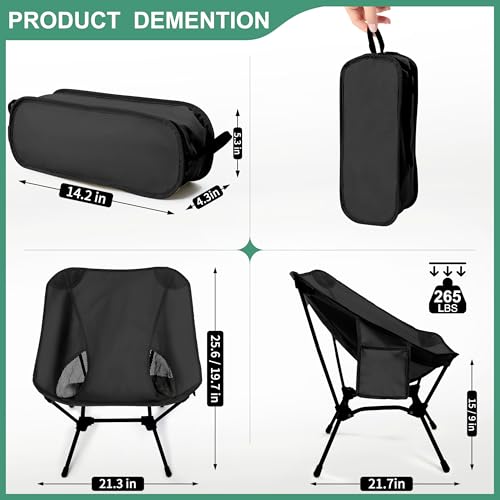 Lightweight Camping Chairs with Adjustable Height, Portable Camping Chairs for Adults with Carry Bag and Side Pockets, Fol...