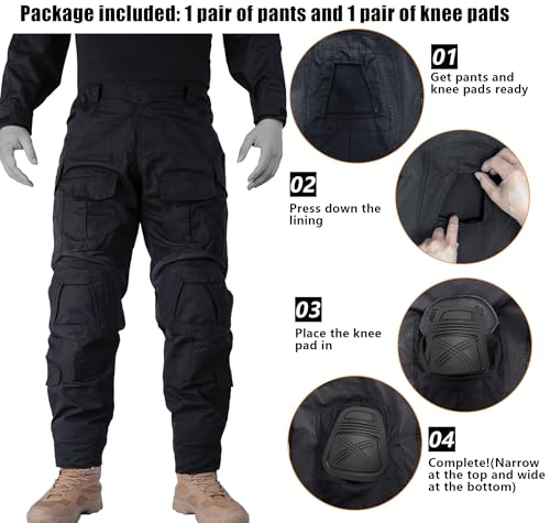 MERJAZ Men’s Tactical Pants with Knee Pads Waterproof G3 Combat Pants Camo Cargo Pants with 10 Pockets No Belt