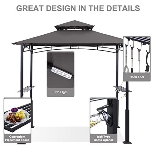 ABCCANOPY 8x5 Grill Gazebo - Outdoor BBQ Canopy Shelter with Led Light for Patio Backyard Grilling (Dark Gray)