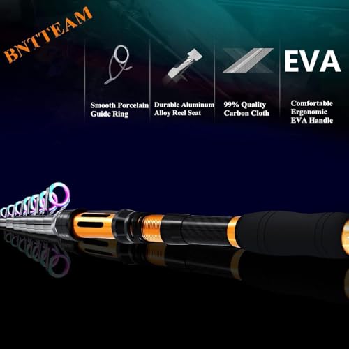 BNTTEAM Portable Fishing Spinning Rod and Reel Combo Set Carbon Fiber Fluorescent Rod Tip, with Fishing Lures Line Carrier...