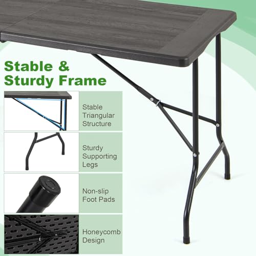 Tangkula 5FT Folding Table, Indoor Outdoor Foldable Plastic Table with HDPE Tabletop, Sturdy Metal Fame, Carrying Handle, ...
