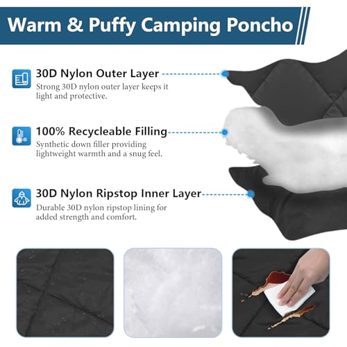 Qodia Camping Blanket Poncho, 4-in-1 Wearable Sleeping Bag Poncho, Ultralight Waterproof Outdoor Blanket & Travel Pillow f...