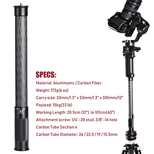 SHINEWEE Carbon Fiber Extension Pole – 4-Section Fast Twisting Lock Design | 1/4" Screw Mount for Camera, Phone, Gimbal & ...