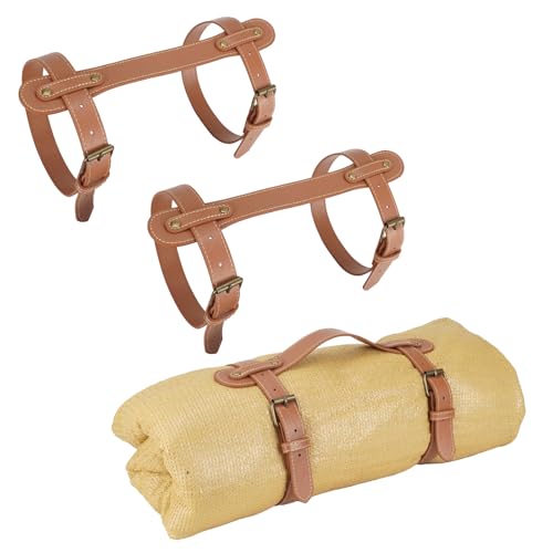 3PCS Outdoor Picnic Blanket Carry Strap, 24.4inch Leather Blanket Straps for Carrying, Yoga Mat Strap, Portable Handle Bed...