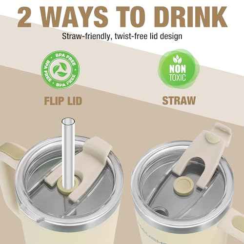 HAUSHOF 40 oz Tumbler with Handle and Straw, Insulated Stainless Steel Coffee Tumbler with Tritan Lid, Double Walled Travel Mug Water Bottle Cup, Large Tumbler for Hot and Cold Drinks