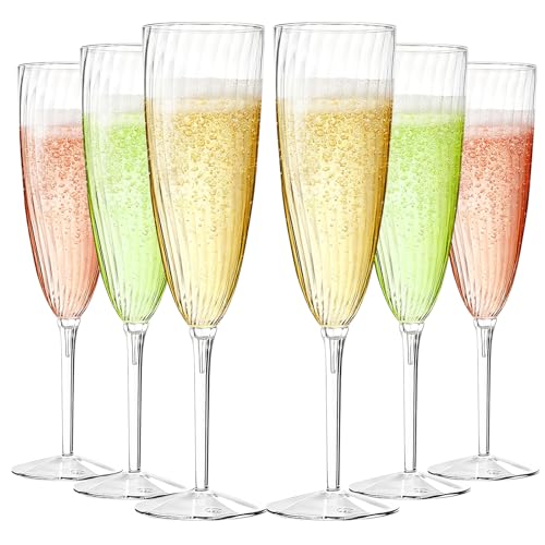 GuanQiao 16 Pack Clear Champagne Flutes, 6oz Disposable Wine Glasses with Long Stem, Reusable Plastic Cocktail Glasses for...