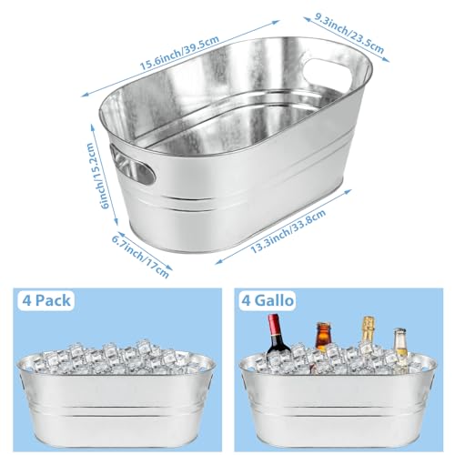MIVIDE 4 Pack Galvanized Tub 3.3 Gallon Ice Bucket Large Metal Champagne Drink Bucket with Handles Galvanized Ice Buckets ...